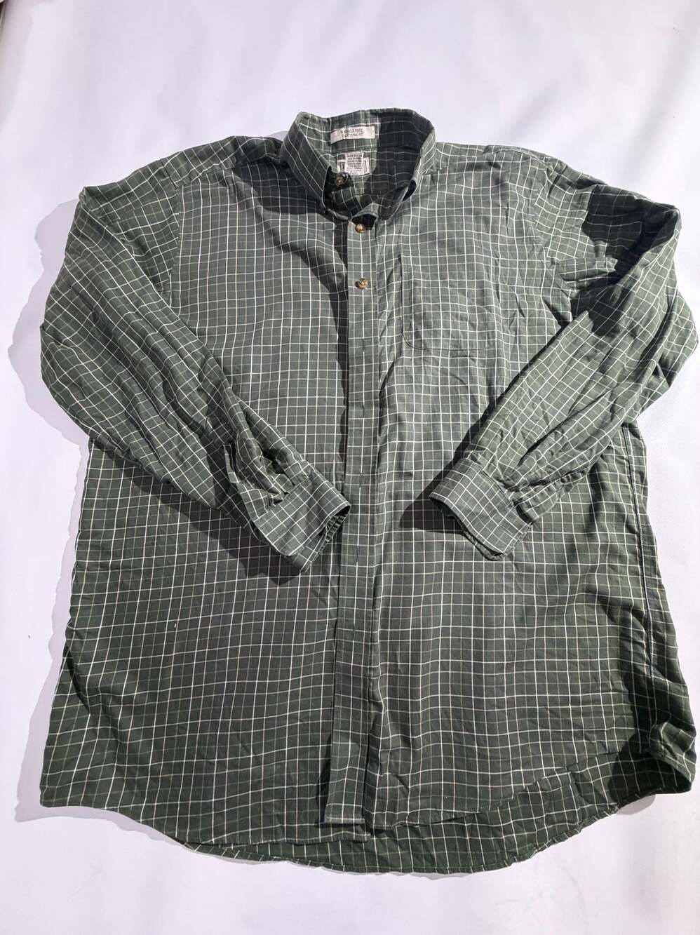 L.L. Bean Mens XL-Tall Green White Windowpane Plaid Traditional Fit Shirt